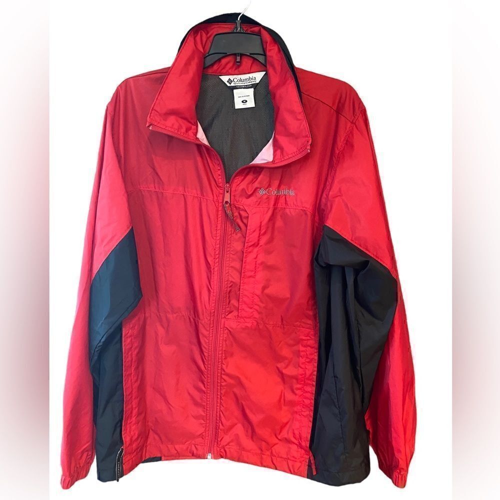 Columbia Sz M Red Black Nylon Outdoor Camping Hoodie Windbreaker Raincoat